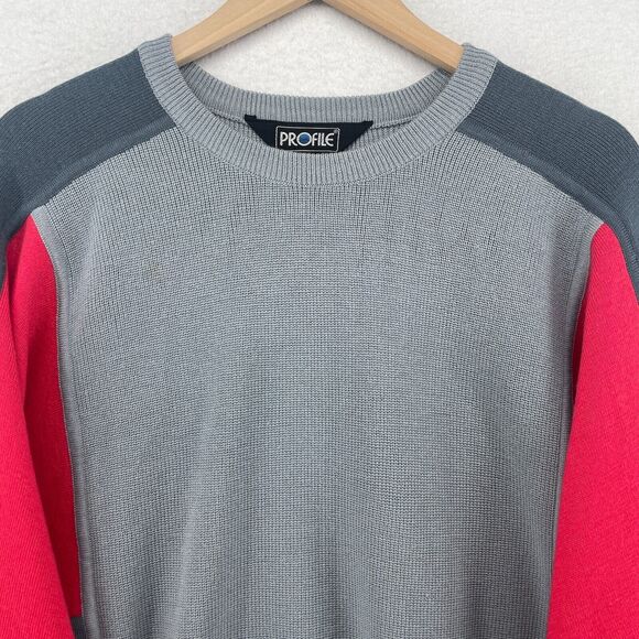 Vtg 80s PROFILE Sweater Mens L Ski Wool Colorblock Jumper Crewneck Blue HK - Picture 3 of 11